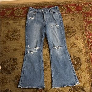 American Eagle Outfitters Flare Jeans in Distressed Blue